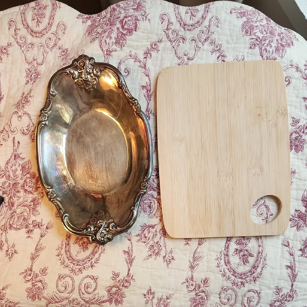 Vintage Silver Plated Small Trinket Tray Candy Dish Floral